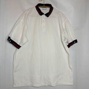 ALL USA Mens White S/S Polo Shirt XL Made in USA Stars Stripes Patriotic Flag